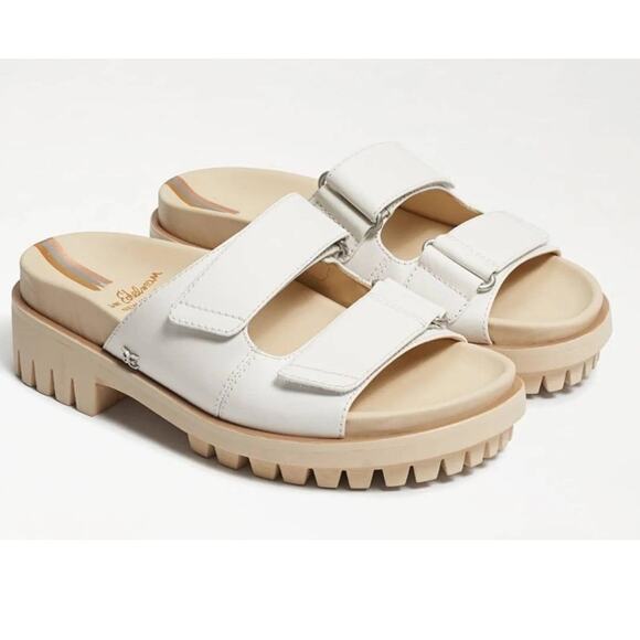 NEW Sam Edelman Eliana White Leather Lug Sole Slip On Sandals Size 5, MSRP $140 - Picture 1 of 12